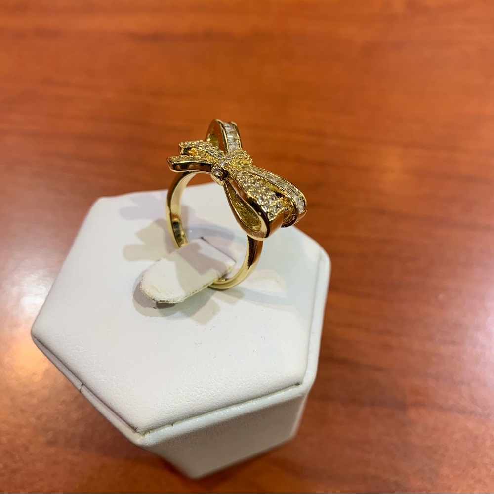 18k yellow gold-plated gemstone adjustable Bow Ring - Picture 5 of 9
